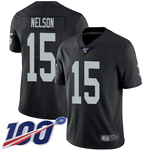 Men Oakland Raiders Limited Black J  J  Nelson Home Jersey NFL Football #15 100th Season Vapor Jersey